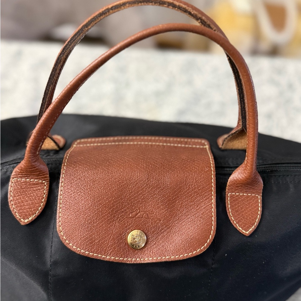 Longchamp Black Tote with Brown Handles - Picture 2 of 6